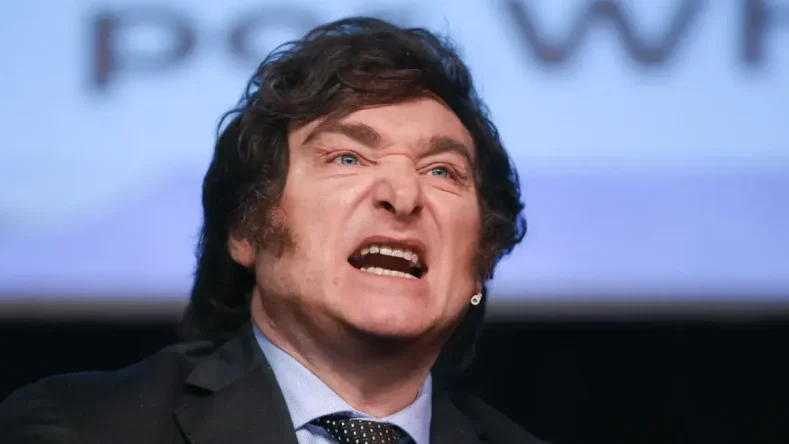 La imagen muestra a Javier Milei, economista y político argentino que asumió la presidencia de la nación en diciembre de 2023.
