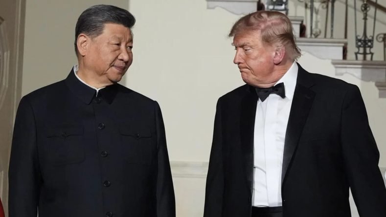 La imagen muestra al presidente de Estados Unidos, Donald Trump, y al presidente de China, Xi Jinping, durante una cena de Estado en la Casa Blanca en Washington D. C.