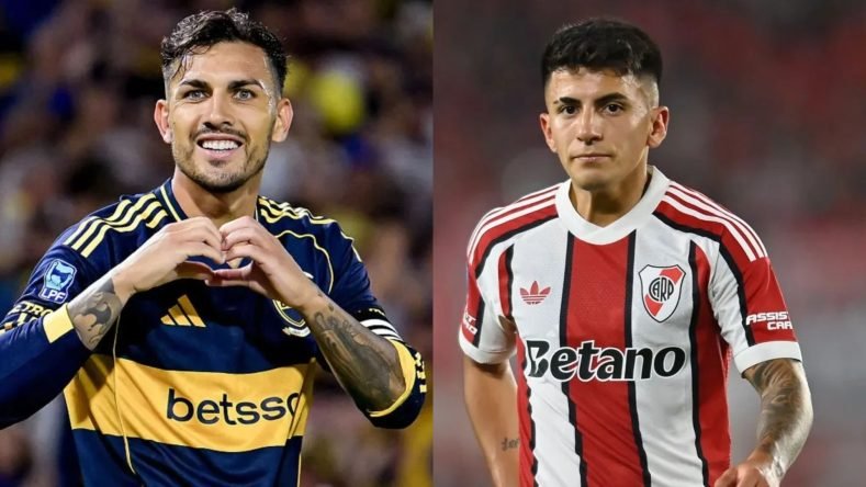 El futbolista de Boca Juniors, Leandro Paredes, y el jugador de River Plate, Thiago Almada (o figuras del Superclásico), previo a un nuevo cruce entre ambos equipos en el fútbol argentino.
