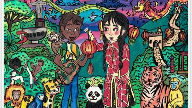 Esta obra es un dibujo premiado del concurso «China y Brasil: pelos olhos dos jovens», creado por la estudiante Izadora Espinosa Iensen.