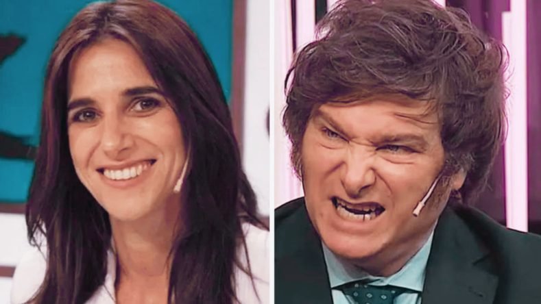 La imagen muestra a la periodista Maru Duffard a la izquierda y al presidente argentino Javier Milei a la derecha.