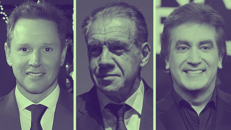 La imagen muestra un collage con tres figuras extrapartidarias y empresarios/comunicadores que han sido mencionados en análisis políticos y encuestas como posibles "outsiders" con miras a las elecciones presidenciales en Argentina: