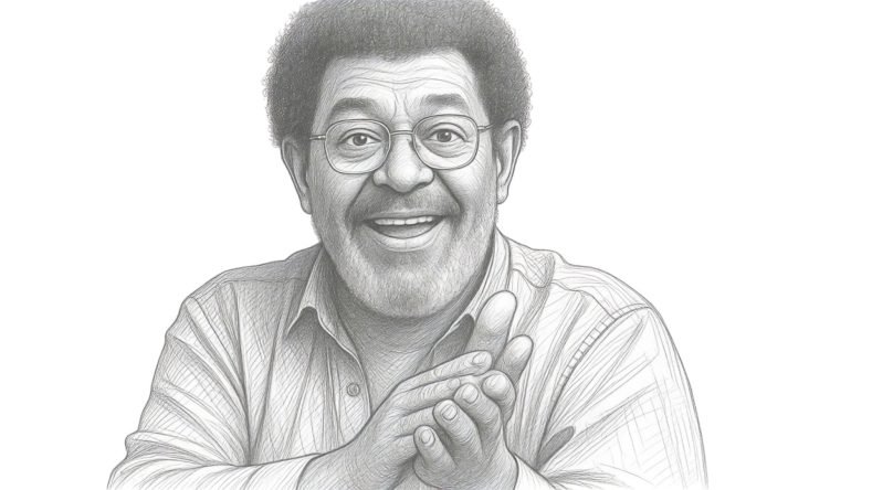 Esta imagen muestra un retrato en dibujo a lápiz del querido músico y compositor uruguayo Rubén Rada.